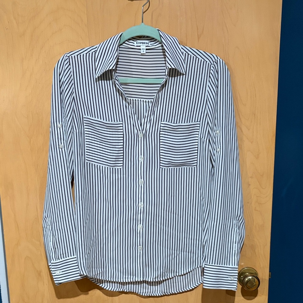 Express Black and White Striped Portofino Shirt
